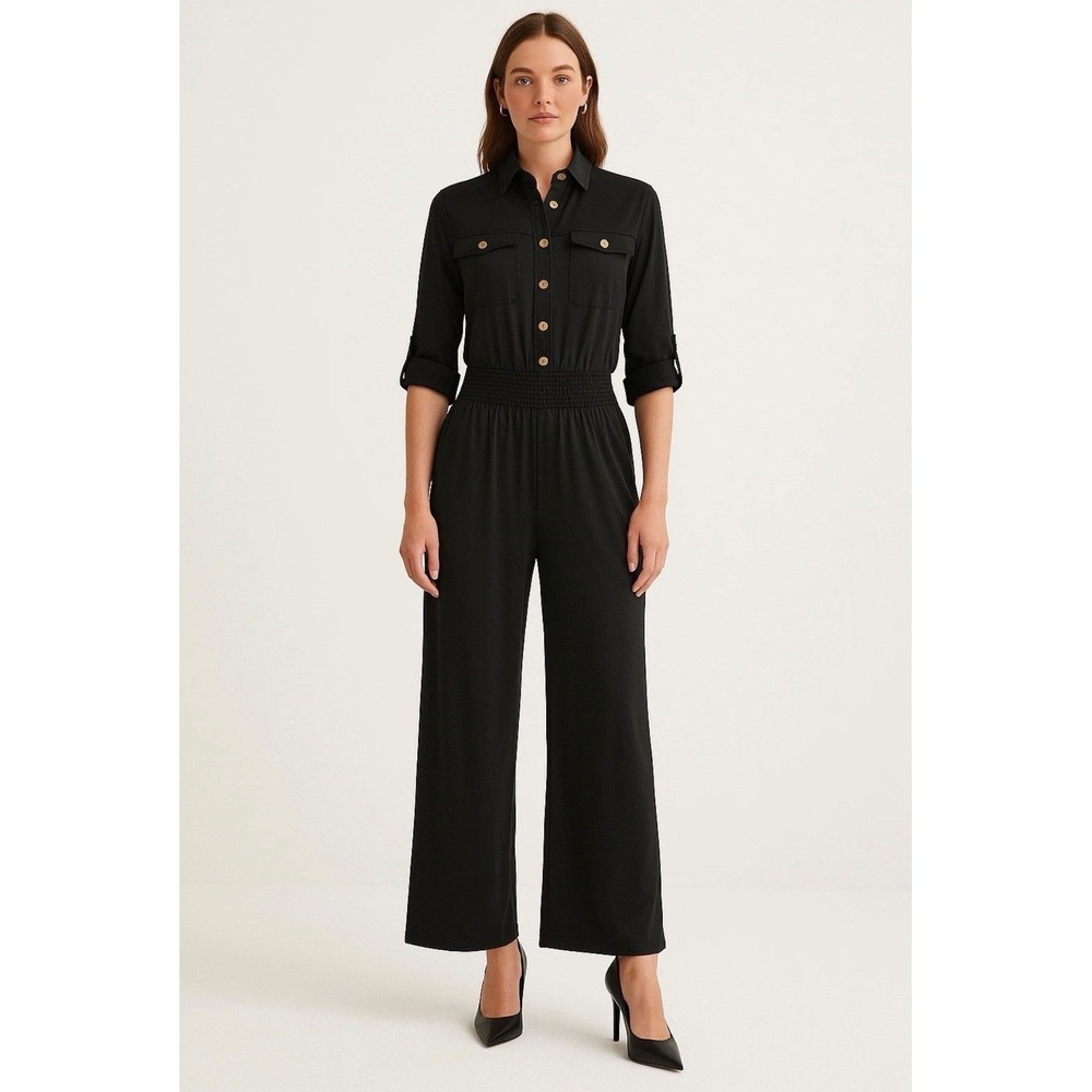 Lucy Paris Womens Black Large Roll Tab Jumpsuit M3253 Size Large